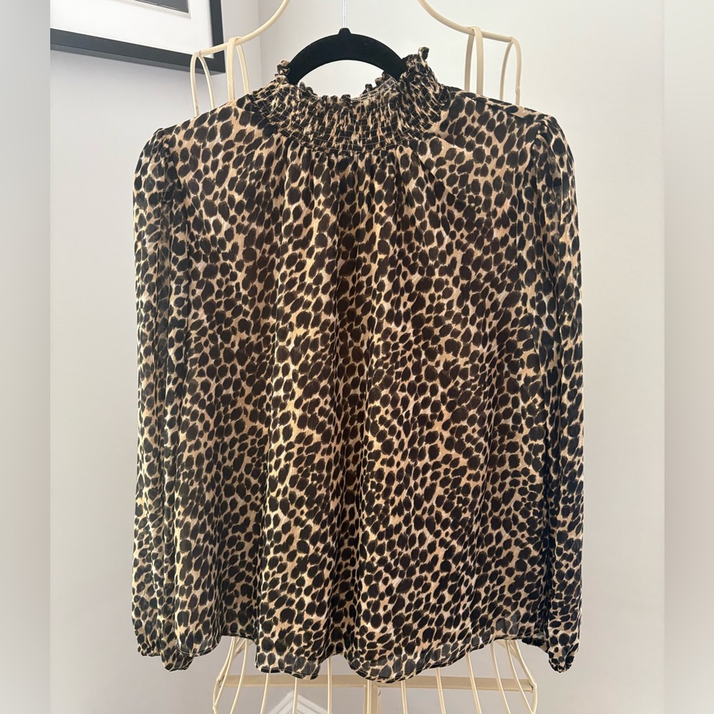 J. Crew Black and Brown Ruffled Blouse